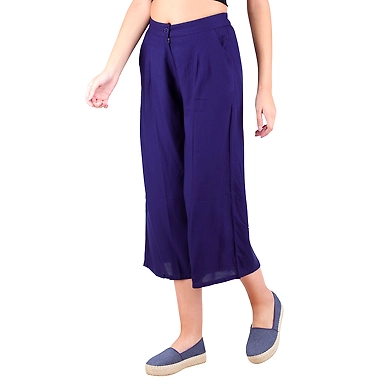 Women's Rayon Regular Fit Solid Culottes Navy-2XL-Navy -2