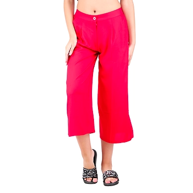 Women's Rayon Regular Fit Solid Culottes Red-L-Red  -1
