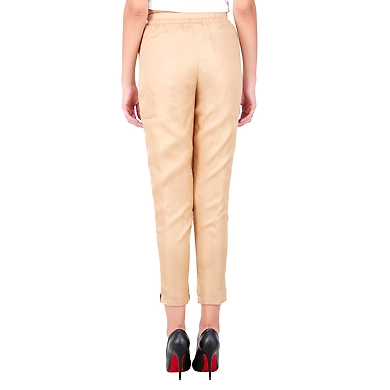 Women's Tussar Silk Trousers/Pants Gold-4XL-Gold -2