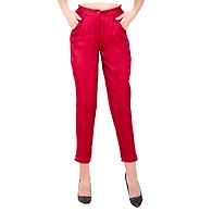 Women's Tussar Silk Trousers/Pants Mehroon-Mehroon  -M