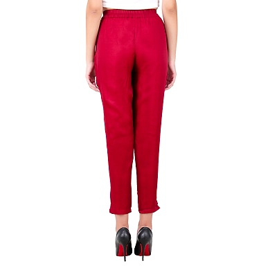 Women's Tussar Silk Trousers/Pants Mehroon-M-Mehroon  -2