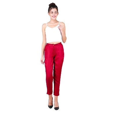 Women's Tussar Silk Trousers/Pants Mehroon-FF-TS-PANTMehroon-2XL