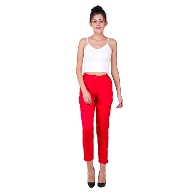 Women's Tussar Silk Trousers/Pants Red-FF-TS-PANTRed-M