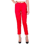 Women's Tussar Silk Trousers/Pants Red-Red -M