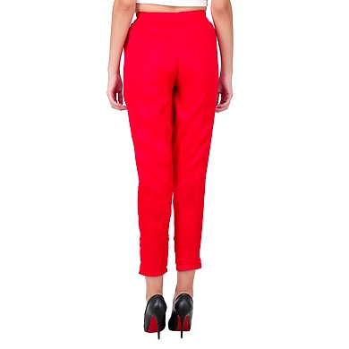 Women's Tussar Silk Trousers/Pants Red-4XL-Red -2
