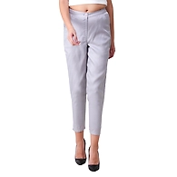 Women's Tussar Silk Trousers/Pants Silver-Silver -M