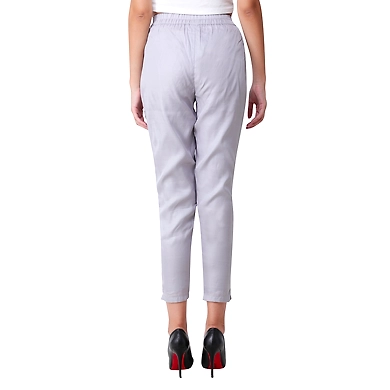 Women's Tussar Silk Trousers/Pants Silver-3XL-Silver -2