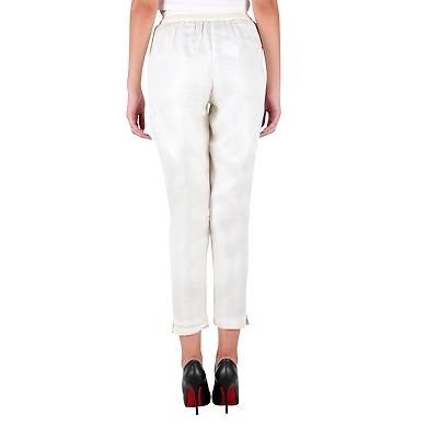 Women's Tussar Silk Trousers/Pants Offwhite-2XL-Offwhite -2