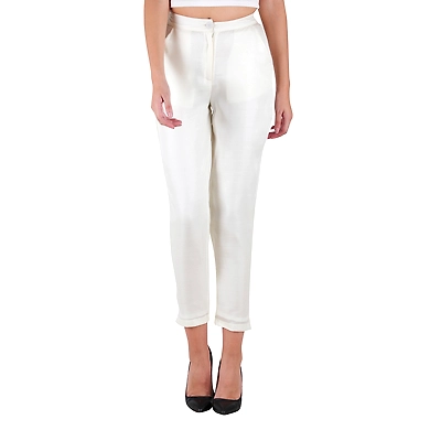 Women's Tussar Silk Trousers/Pants Offwhite-4XL-Offwhite -1