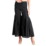 Women's Tussar Silk Flair Bottoms Black-Black -M