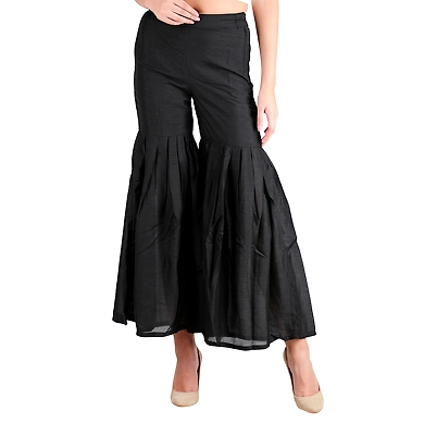 Women's Tussar Silk Flair Bottoms Black-4XL-Black -1