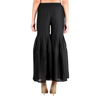 Women's Tussar Silk Flair Bottoms Black-4XL-Black -2