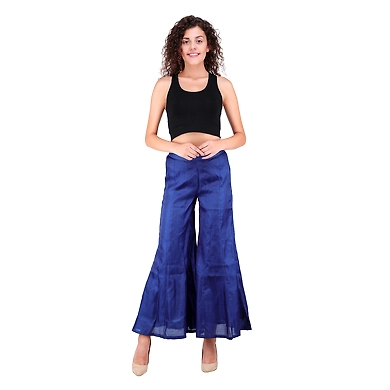 Women's Tussar Silk Flair Bottoms Navy-FF-TSB-BOTTOMNavy-M