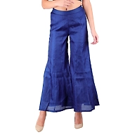 Women's Tussar Silk Flair Bottoms Navy-Navy -M