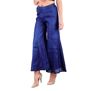 Women's Tussar Silk Flair Bottoms Navy-3XL-Navy -2