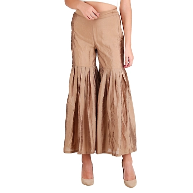Women's Tussar Silk Flair Bottoms Gold-3XL-Gold -1