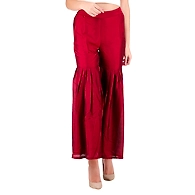 Women's Tussar Silk Flair Bottoms Mehroon-Mehroon  -M