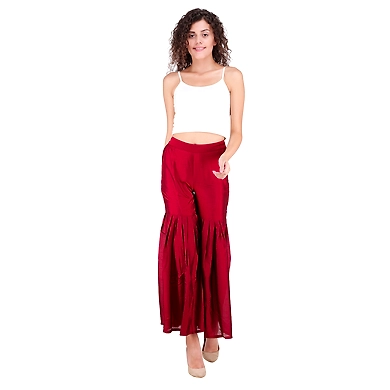 Women's Tussar Silk Flair Bottoms Mehroon-FF-TSB-BOTTOMMehroon-L