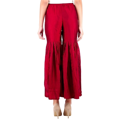 Women's Tussar Silk Flair Bottoms Mehroon-XL-Mehroon  -2