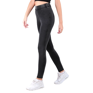 Women's Solid Treggings Black-L-Black-2