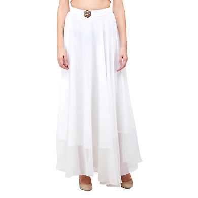 Women's Georgette Long Skirts Offwhite-M-Offwhite-1