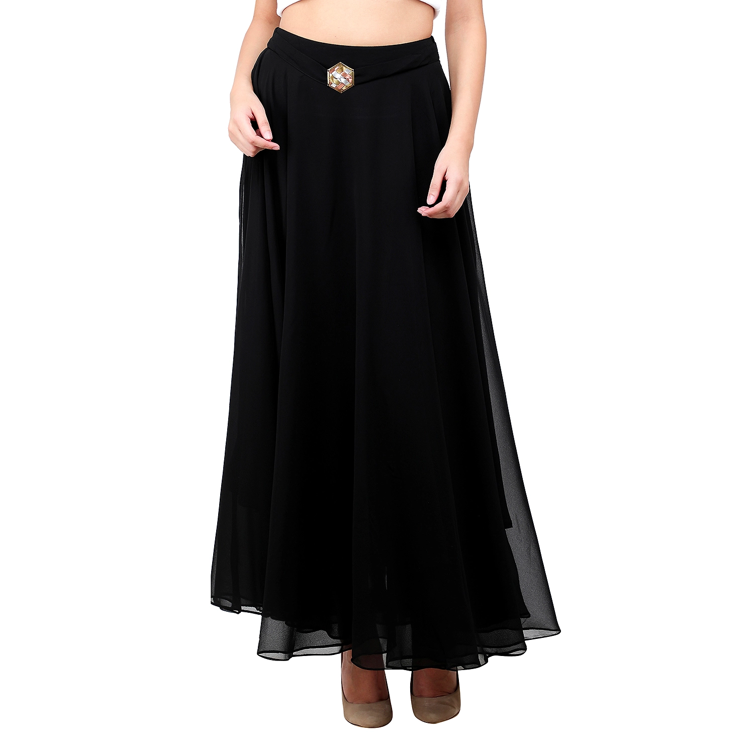 Women s Georgette Long Skirts Black L Black Brand Buzz