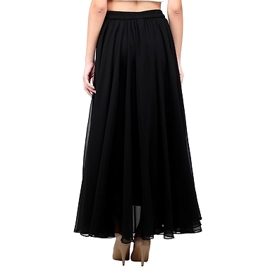 Women's Georgette Long Skirts Black-XL-Black -2