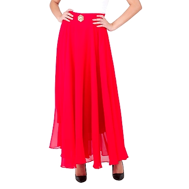 Women's Georgette Long Skirts Red-M-Red-1