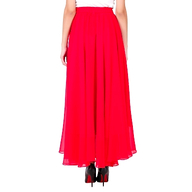 Women's Georgette Long Skirts Red-M-Red-2