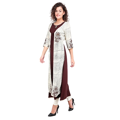 Women Printed Kurtis Brown-Brown -3XL-1