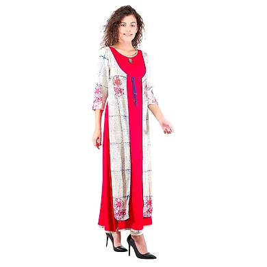 Women Printed Kurtis Red-Red -XL-2