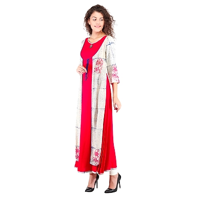 Women Printed Kurtis Red-Red -2XL-1