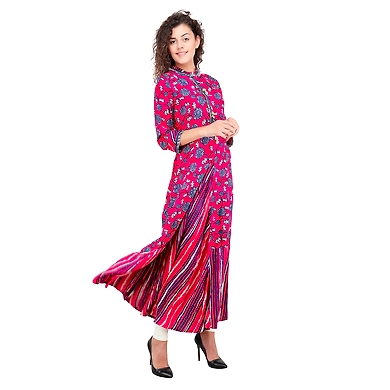 Women Printed kurti Fushia Pink-L-Fushia Pink-2