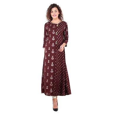Women Block print kurti Coffee-FF-K632-Coffee-XL