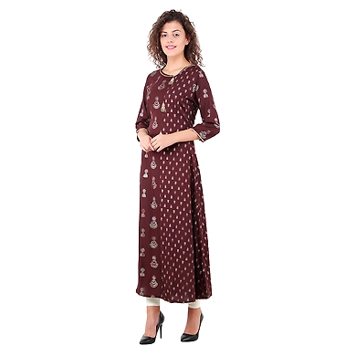 Women Block print kurti Coffee-XL-Coffee-1