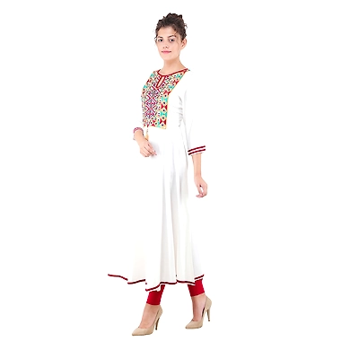 Women's Embroidered Falred Kurti Off-white-2XL-Off-white-1