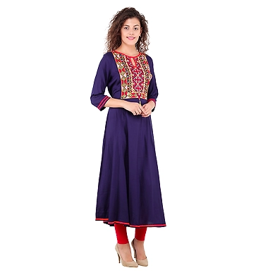 Women's Embroidered Falred Kurti Navy-2XL-Navy-2