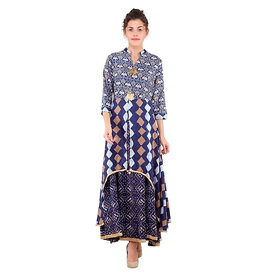 Women's Printed Kurtis Blue-FF-K615-BLUE-XL