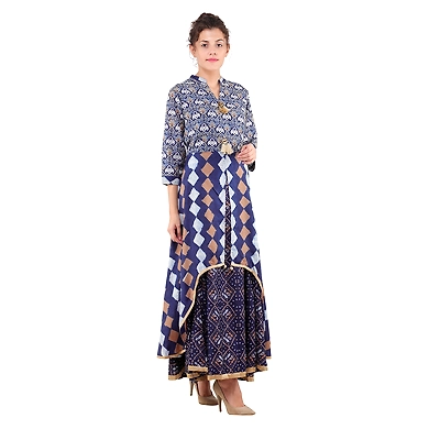 Women's Printed Kurtis Blue-Blue-2XL-2