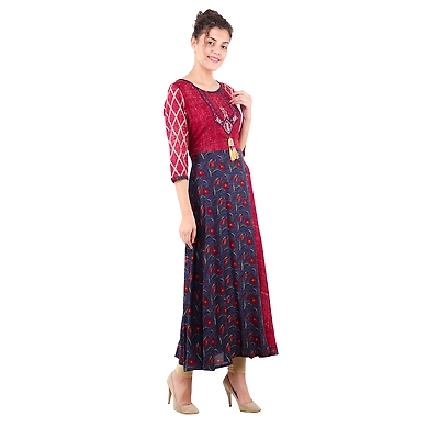 Women's Printed Kurtis Mehroon-Mehroon-L-2