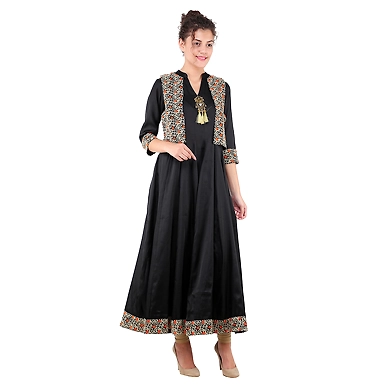 Women's Festive &amp; Partywear Kurtis Black-L-Black-2