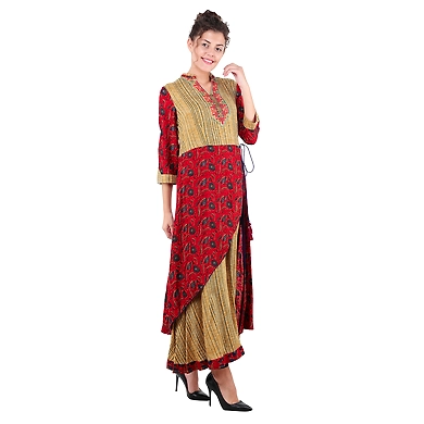 Women's Printed Kurtis Mehroon-Mehroon-XL-2