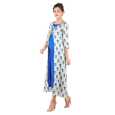 Women's Printed Kurtis Blue-Blue-M-1