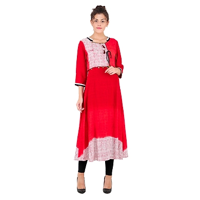Women's Casual Printed Kurti Red-FF-K215-Red-L