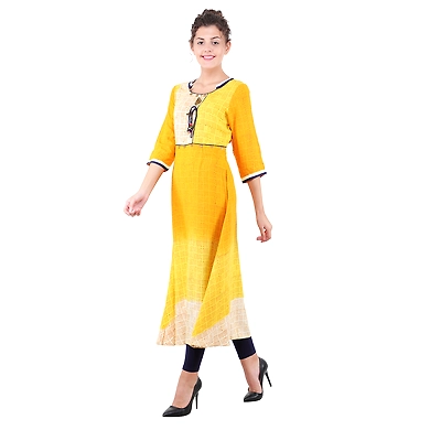 Women's Casual Printed Kurti Yellow-M-Yellow-1