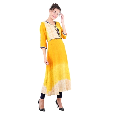Women's Casual Printed Kurti Yellow-M-Yellow-2