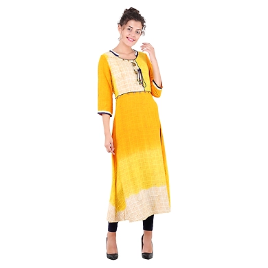 Women's Casual Printed Kurti Yellow-FF-K215-Yellow-2XL