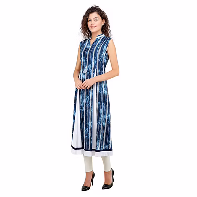 Women's Casual Printed Kurti Blue-Blue-2XL-1