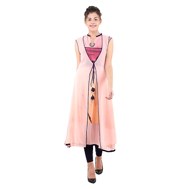 Women's Casual Printed Kurti Peach-FF-K804-PEACH-M