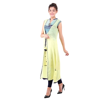 Women's Casual Printed Kurti Yellow-XL-Yellow-1